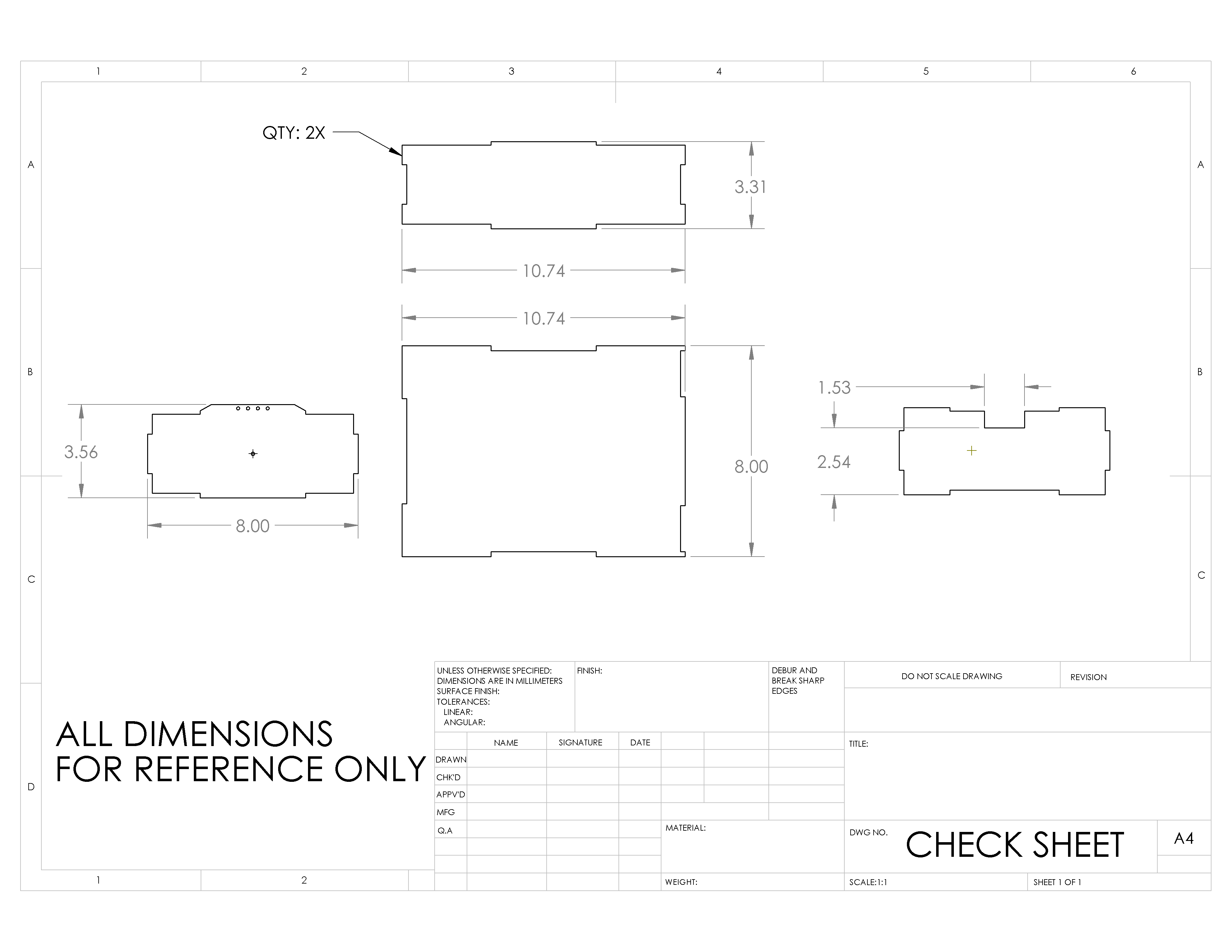 Laser cut check sheet.